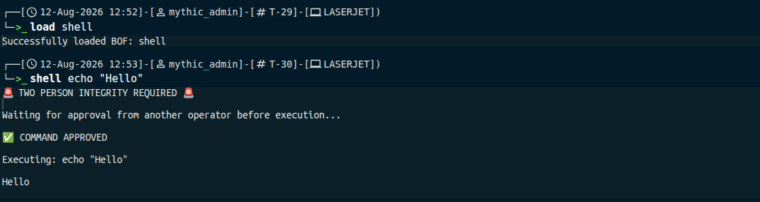 Dark agent two person integrity flow for shell command