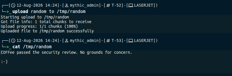 Dark agent upload and cat commands in Mythic console